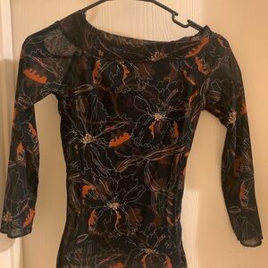 Floral Black and Orange Top, no size listed but could fit as S-M